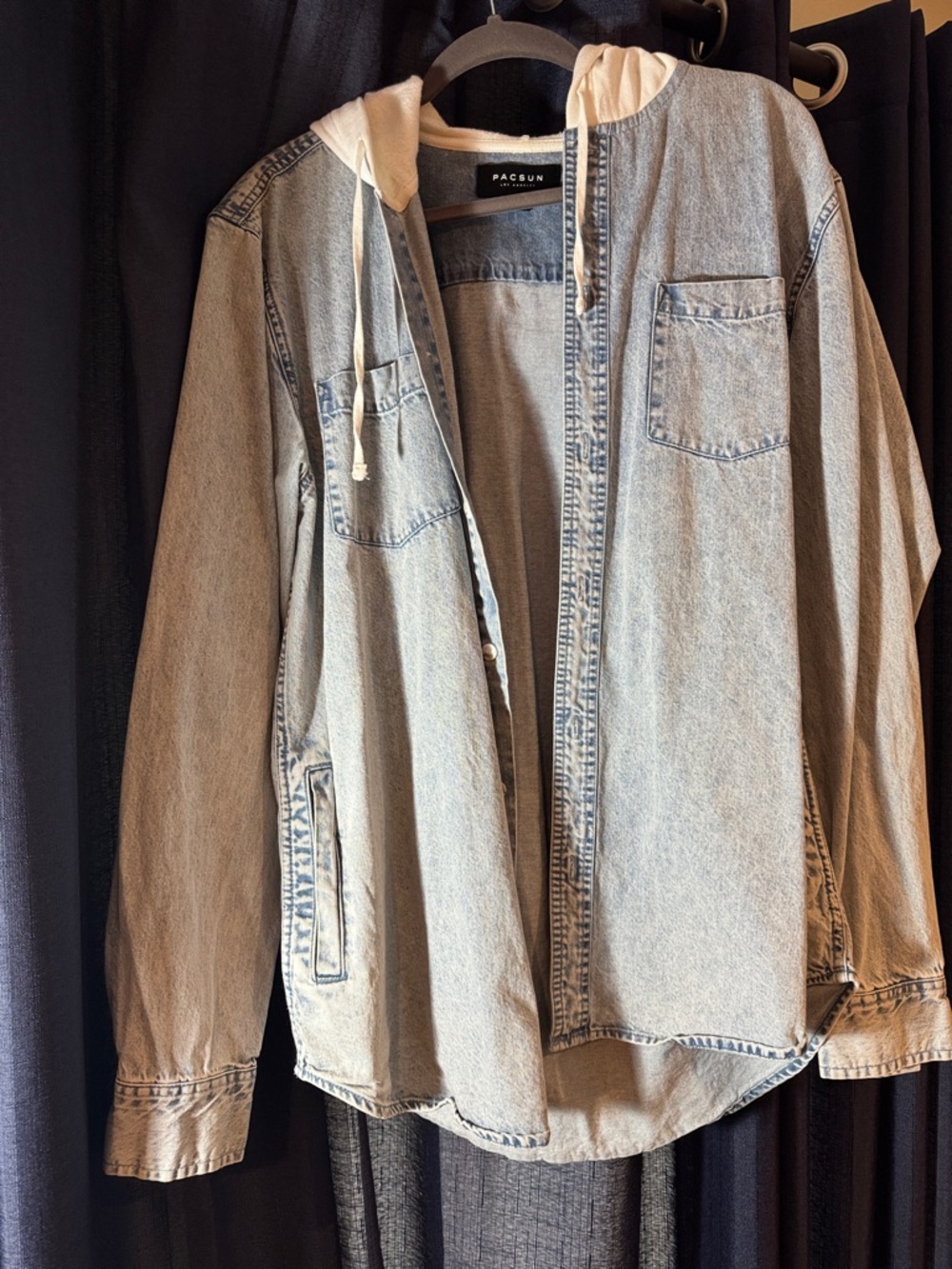 PacSun Light Blue Denim Hooded Shacket with Cream Hood